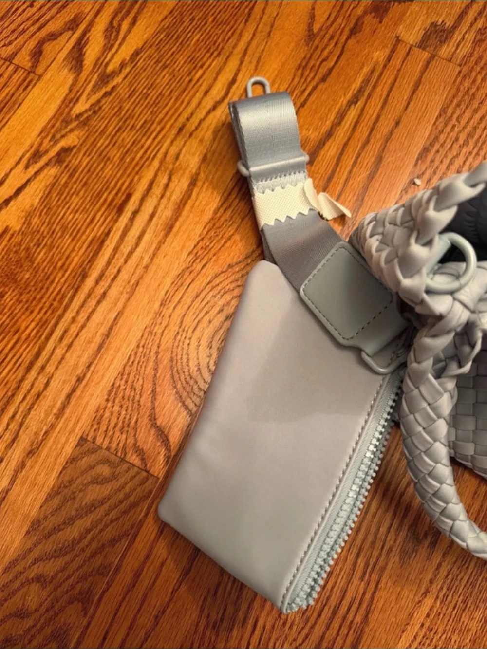 Woven Light Blue Tote Bag with Top Handles